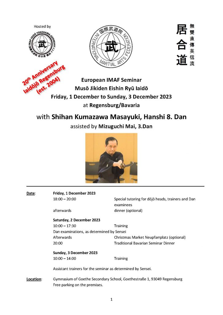 Ausschreibung Kumazawa Seminar in Regensburg vom 01. bis 03. Dezember 2023 Seite 1