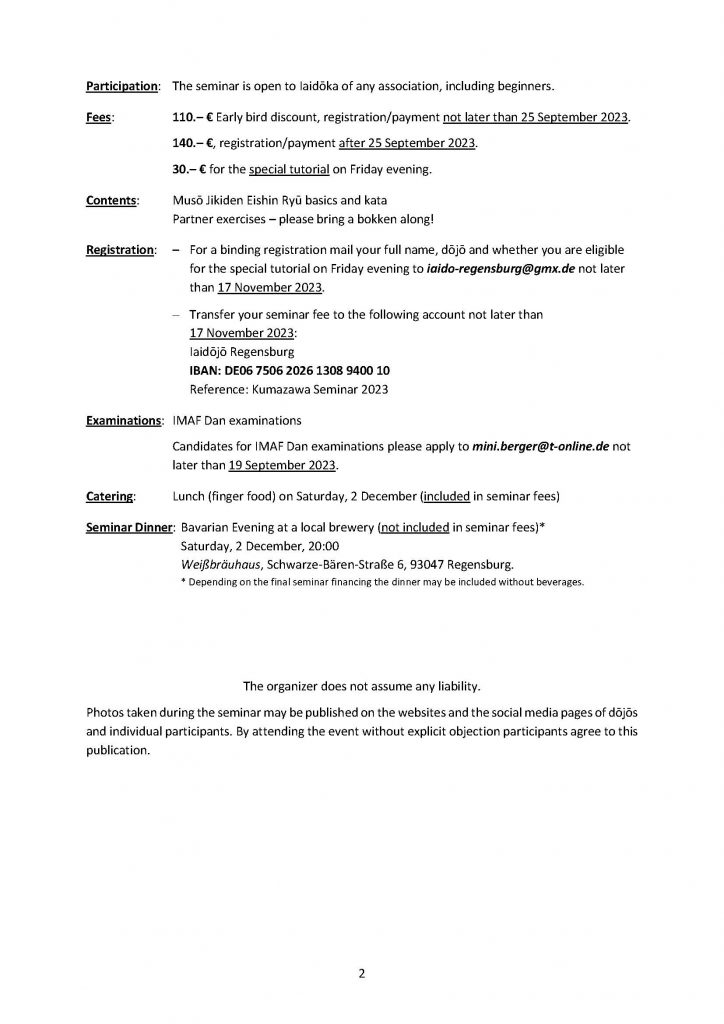 Ausschreibung Kumazawa Seminar in Regensburg vom 01. bis 03. Dezember 2023 Seite 2